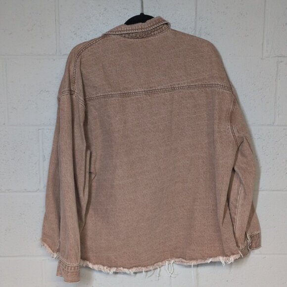 Women's Light Brown Fringe Hem Denim Jean Jacket Size XXL, runs like L/XL - Picture 6 of 6